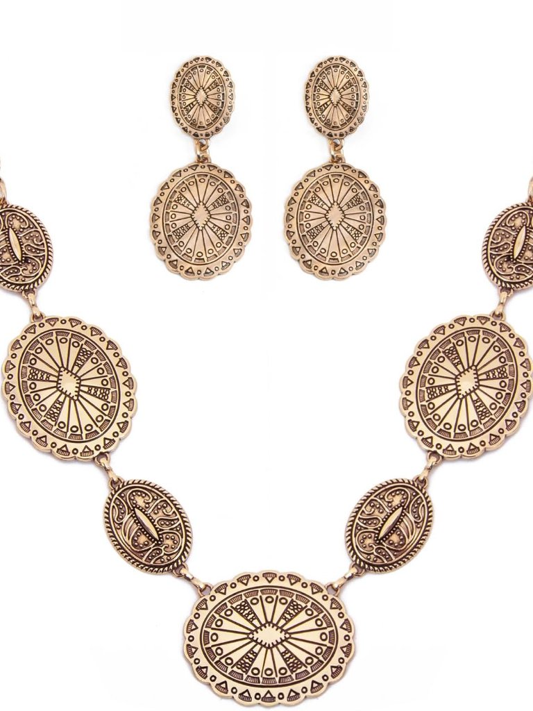 Western Jewelry Set For Women Metal Vintage Western Necklace With Earrings Cowgi